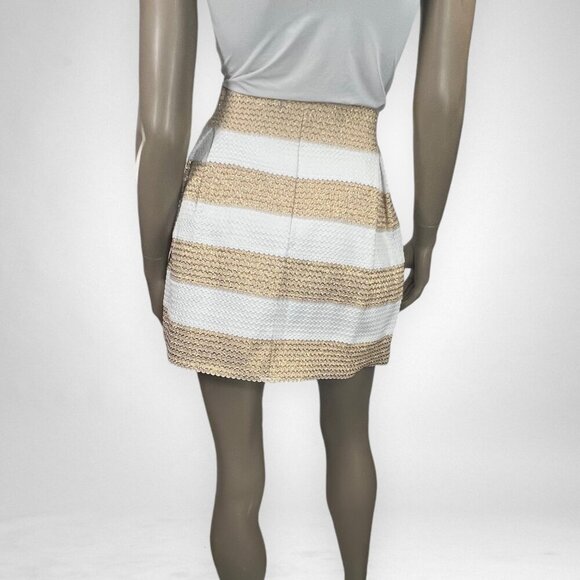 CLEO Medium Gold‎ and White Striped Skirt Party Knit Metallic - Picture 3 of 5